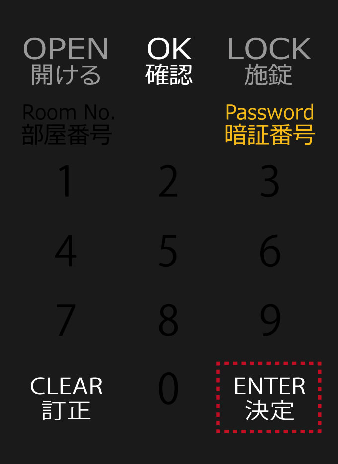 8.数字が点灯し、入力した暗証番号と誤りがなければ、「ENTER」をタッチします。