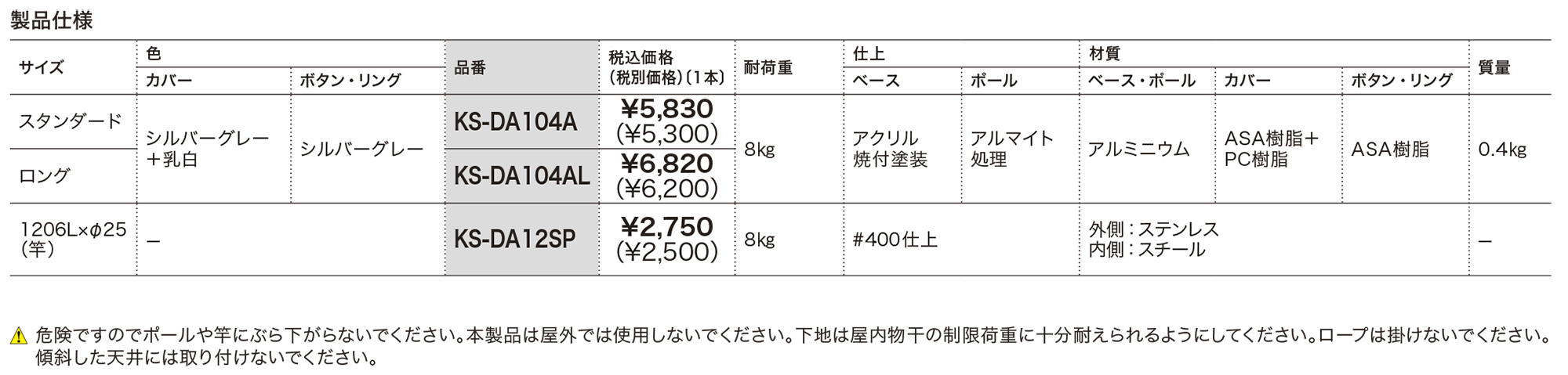 屋内物干 天井取付タイプ KS-DA104A／KS-DA104AL | 家事・ユーティリティ | 製品情報 | 株式会社ナスタ