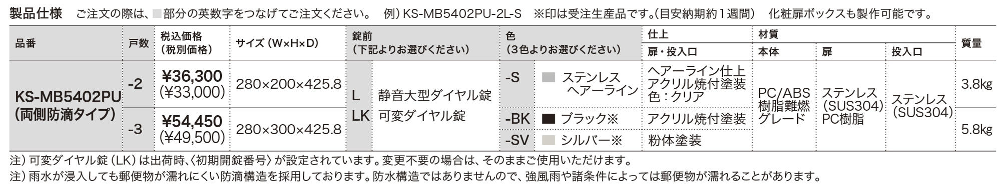 ポスト W280×H100 前入後出／防滴タイプ KS-MB5402PU | ポスト | 製品情報 | 株式会社ナスタ