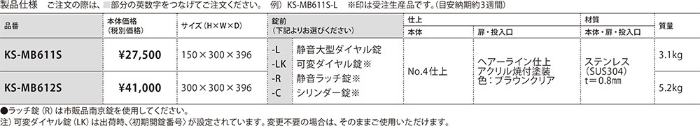 ポスト W300×H150・300 前入後出／屋内タイプKS-MB611S／KS-MB612S | 株式会社ナスタ