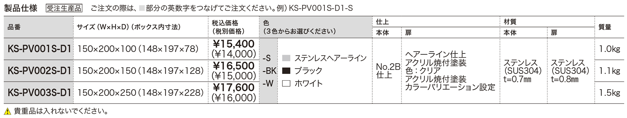 プライベートボックス 屋内タイプ KS-PV001S-D1／KS-PV002S-D1／KS