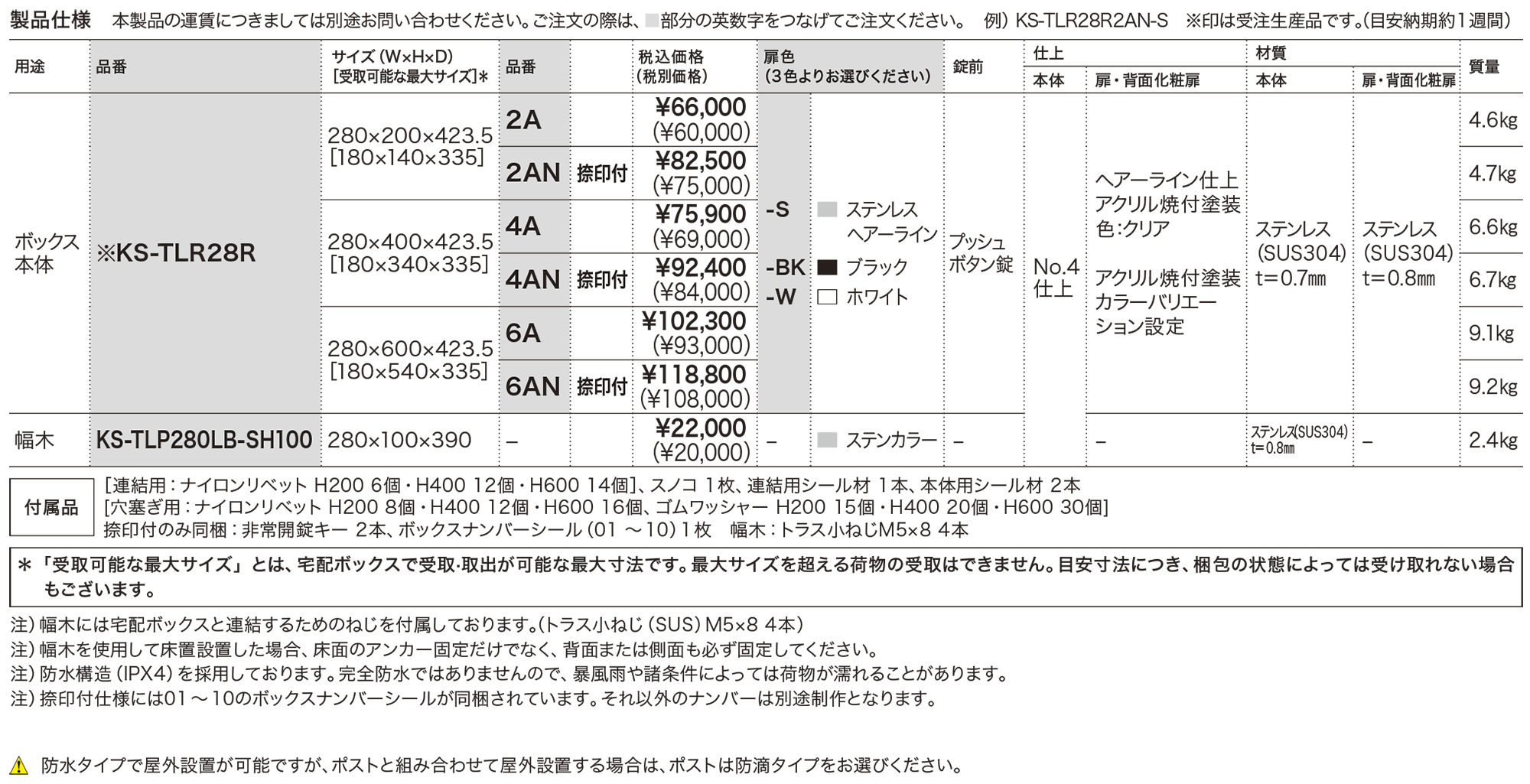 宅配ボックス（プチ宅） 背面化粧タイプ／前入前出／アナログキー